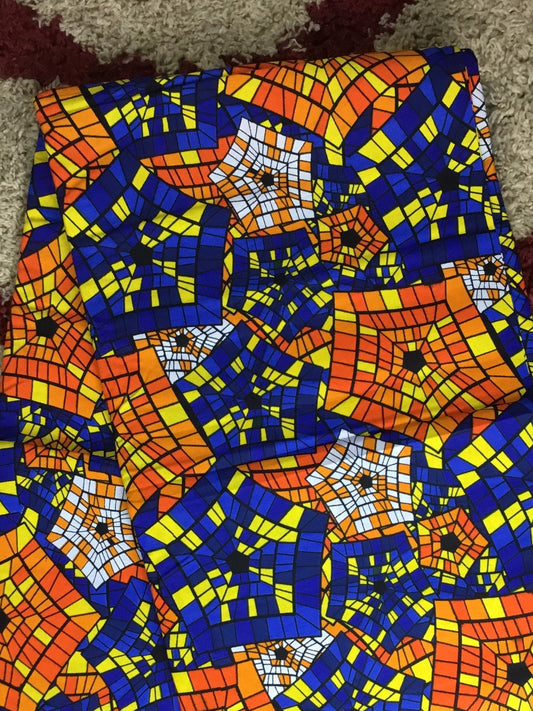Orange and blue African Fabric/African prints/ Ankara fabric/ African fabric per yard/ African fabric for crafts/ African fabri/DK30K