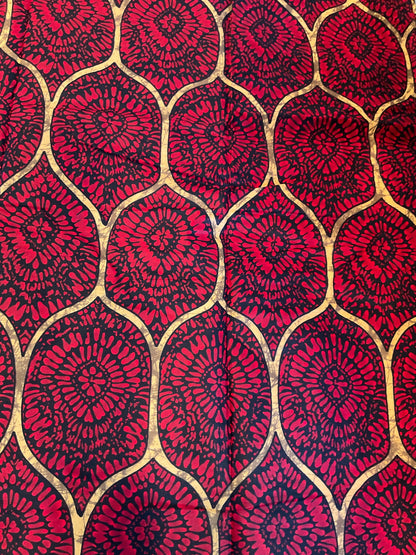African Print Fabric/Ankara-RED AND GOLD Circle Design Fabric/African Fabric/Fabric By The Yard/Fabric/MK908A/African Clothing/Fabric/Wax/Ba