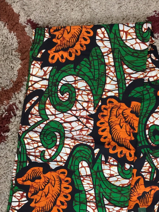 Green and orange African Fabric/African prints/ Ankara fabric/ African wax/ African fabric/ African fabric per yard/African head/MK500