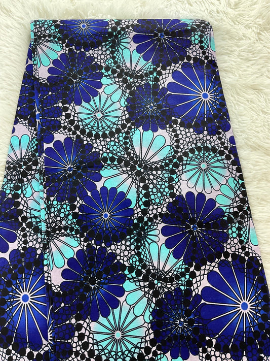 African Fabric/Ankara-Black,Blue and White Design/African Dress/Yard OR WHOLESALE/Ankara Fabric/African Prints/Fabric/Cotton Fab/MK799