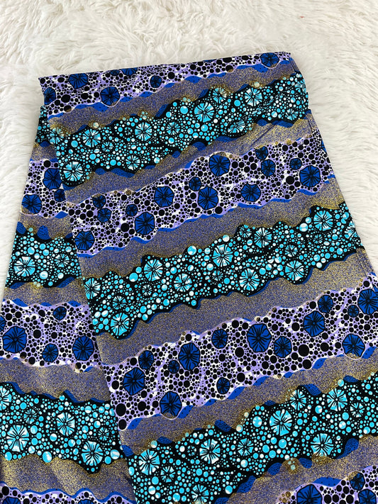Blue African Fabric/African prints/ Ankara fabric/ Wax print/ African fabric for decor/ African fabric for crafts/African/MK437s/Gold touch