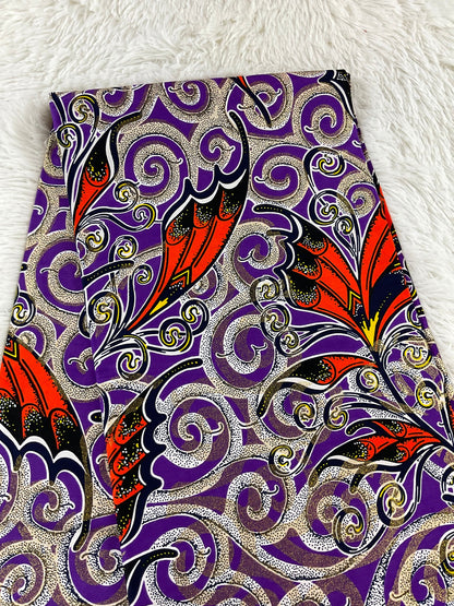 African Fabric/African prints/ Ankara fabric/ African wax/Hollandais/Purple ,Orange and Gold African fabric/ African fabric 6 yards/MK750
