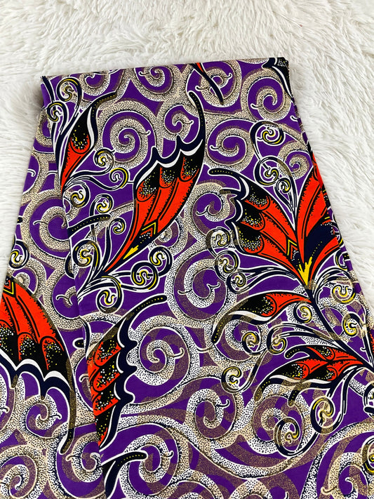 African Fabric/African prints/ Ankara fabric/ African wax/Hollandais/Purple ,Orange and Gold African fabric/ African fabric 6 yards/MK750