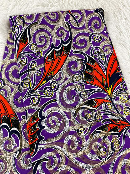 African Fabric/African prints/ Ankara fabric/African fabric 6 yards/ African fabric for crafts/African headwrap/MK700/purple Orange and Gol