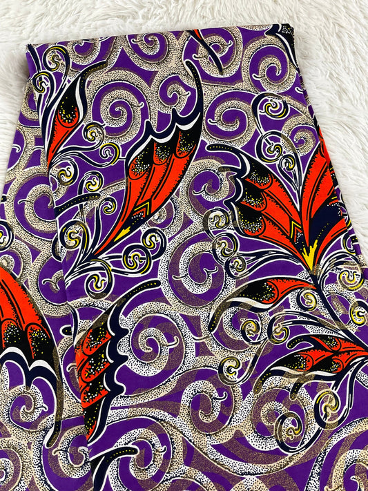 African Fabric/African prints/ Ankara fabric/African fabric 6 yards/ African fabric for crafts/African headwrap/MK700/purple Orange and Gol