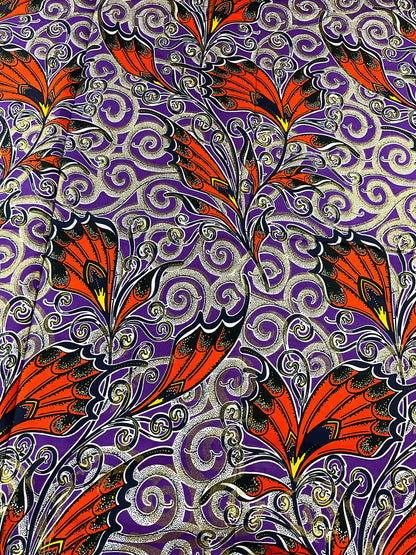African Fabric/African prints/ Ankara fabric/African fabric 6 yards/ African fabric for crafts/African headwrap/MK700/purple Orange and Gol