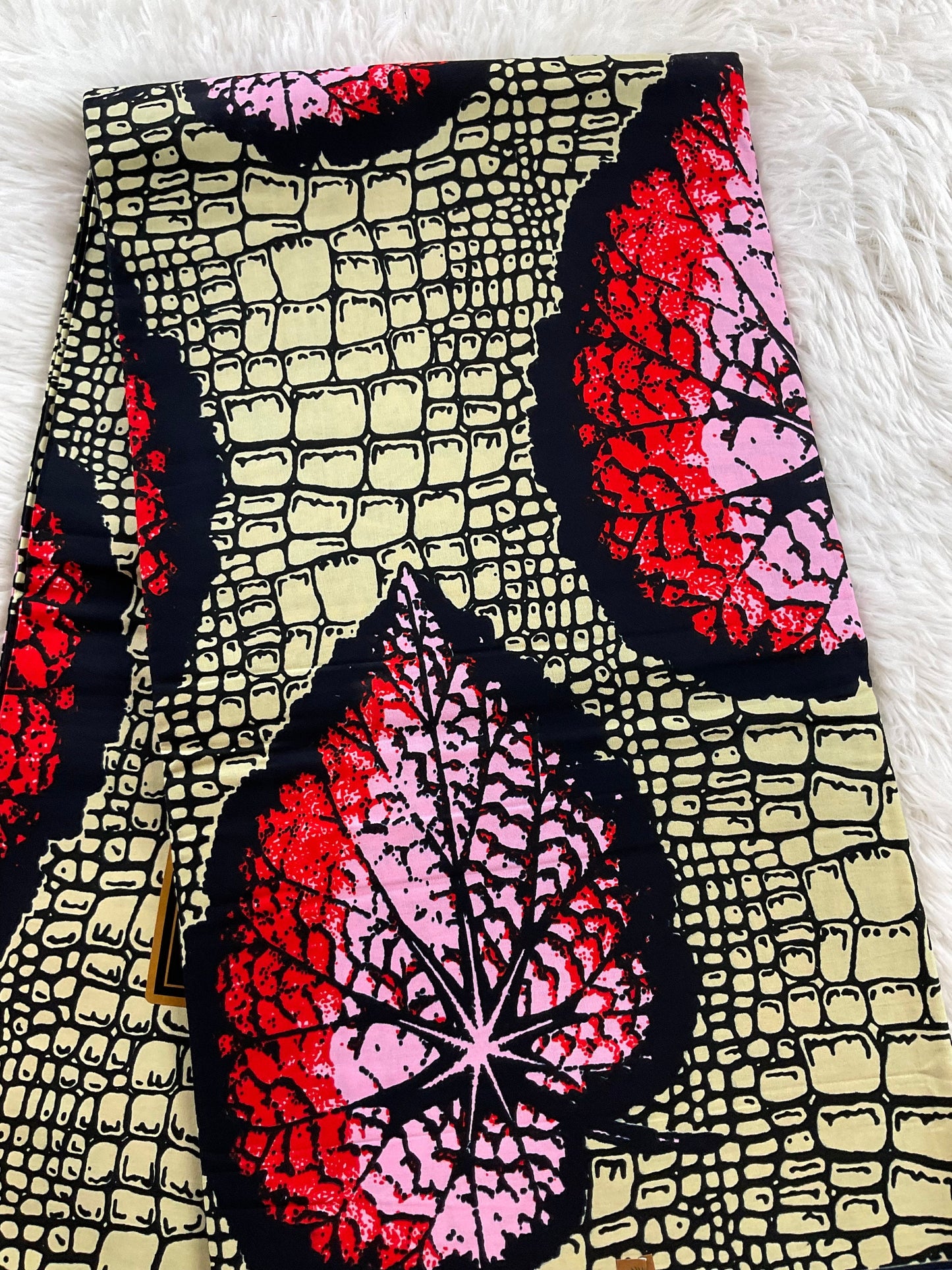 African Fabric/African prints/ Ankara fabric/ African wax/Hollandais/Red,Cream and Black Floral African fabric/ African fabric 6 yards/FG69