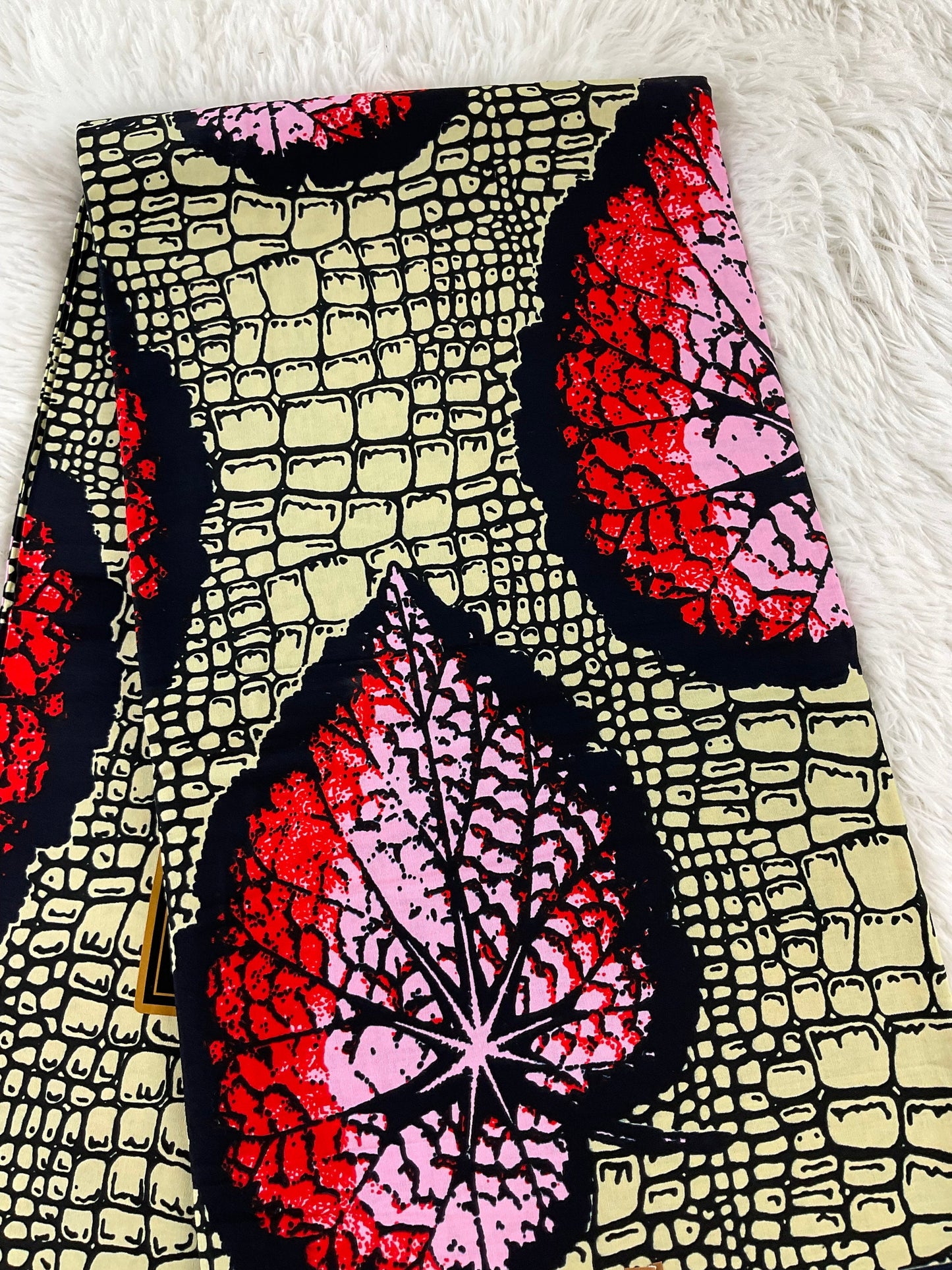 African Fabric/African prints/ Ankara fabric/ African wax/Hollandais/Red,Cream and Black Floral African fabric/ African fabric 6 yards/FG69