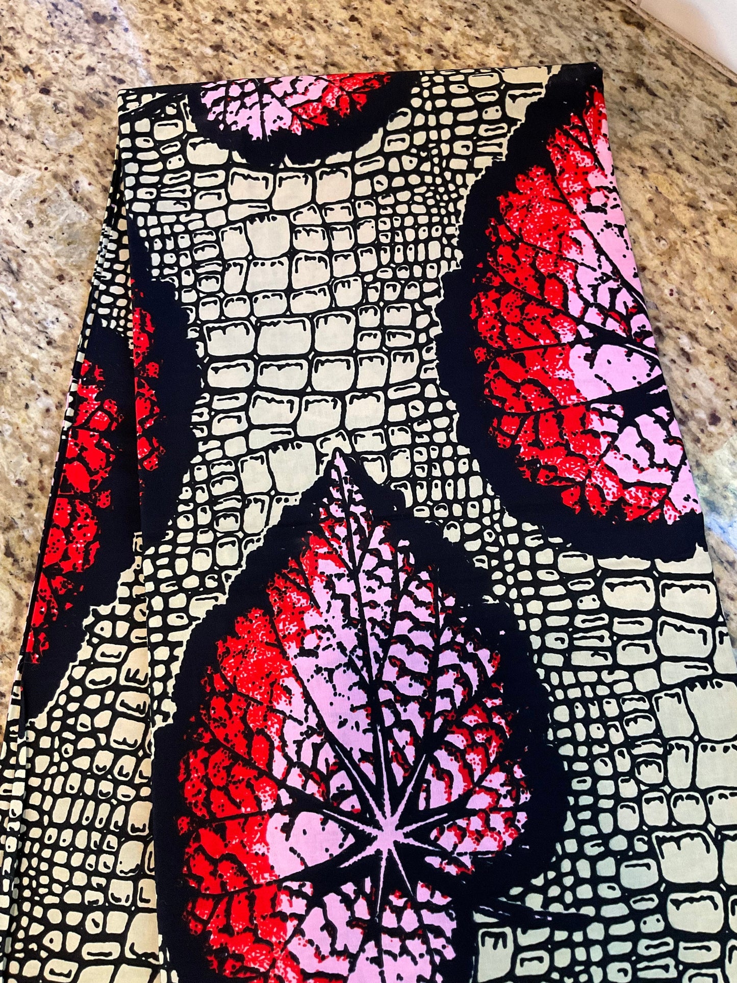 African Fabric/African prints/ Ankara fabric/ African wax/Hollandais/Red,Cream and Black Floral African fabric/ African fabric 6 yards/FG69