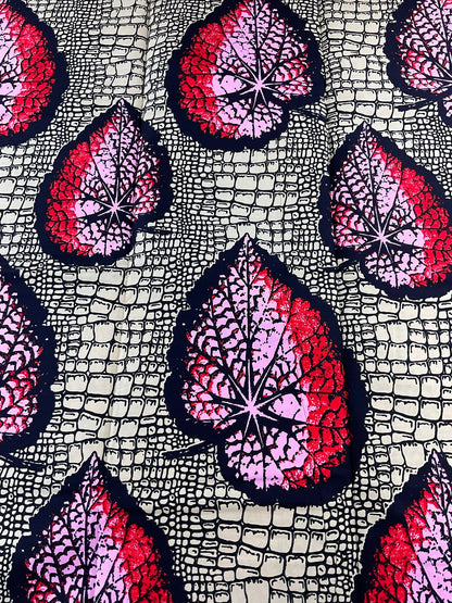 African Fabric/African prints/ Ankara fabric/ African wax/Hollandais/Red,Cream and Black Floral African fabric/ African fabric 6 yards/FG69