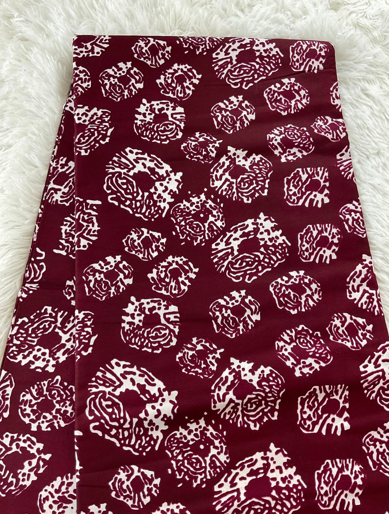 African Print Fabric/Ankara-Wine and Ivory Cir Design/by the yard/ African fabric/African headwrap//Ankara /MK10/Crafting DIY/Sewing Supplie