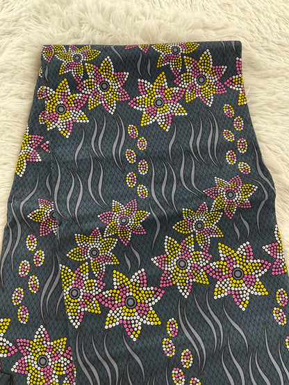 African Fabric/African prints/ Ankara fabric/ African fabric by the yard/African fabric/ African fabric 6 yards/MK440/Grey,Pink,Yellow Fabri