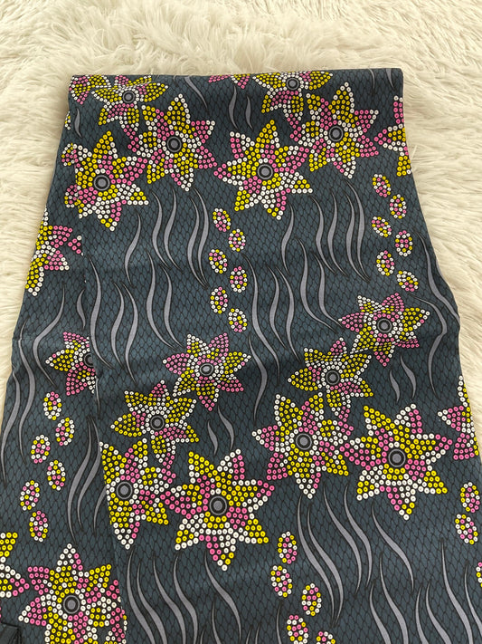 African Fabric/African prints/ Ankara fabric/ African fabric by the yard/African fabric/ African fabric 6 yards/MK440/Grey,Pink,Yellow Fabri