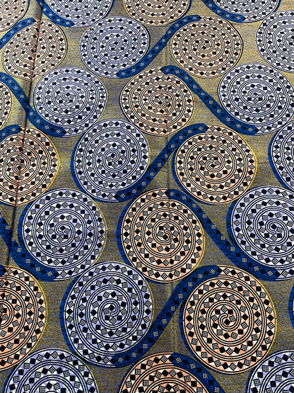 African fabric/African prints/ Ankara fabric/ African Wax/ Burning bush African fabric/ African headwrap/Blue,Peach and Gold Fabric /MK514
