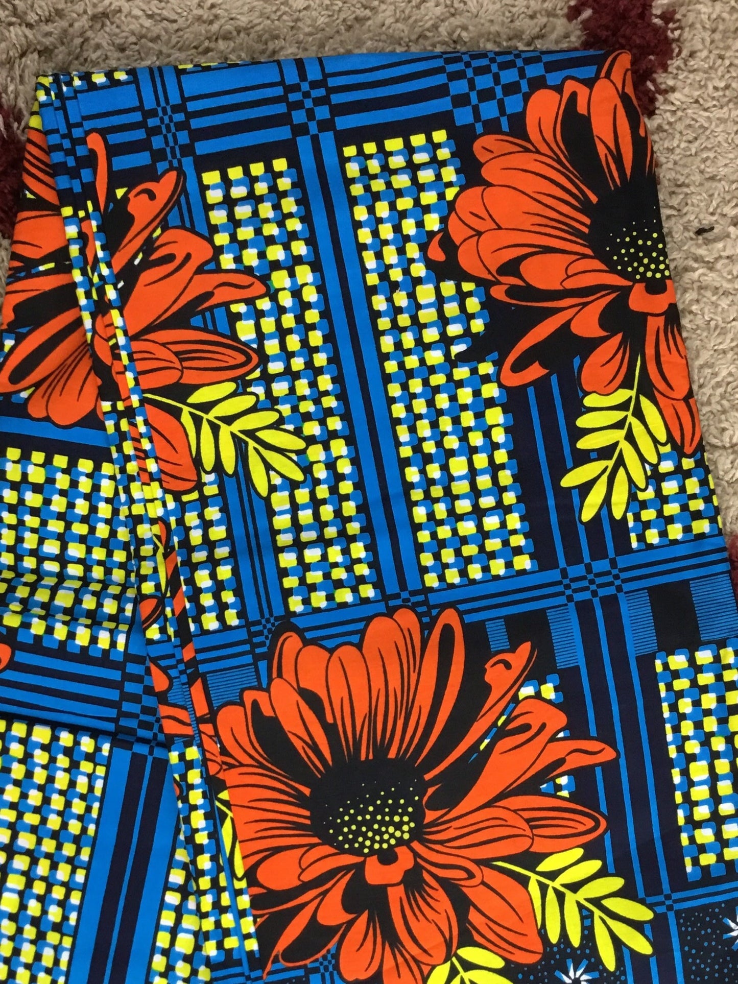 Blue and orange African Fabric/African prints/ Ankara fabric/ African wax/African fabric by the yard/African fabric 6 yards/MK412