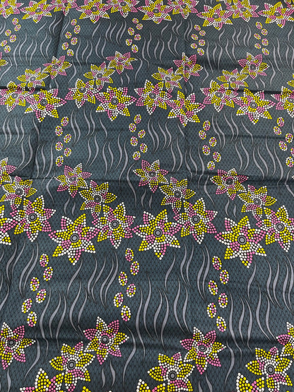 African Fabric/African prints/ Ankara fabric/ African fabric by the yard/African fabric/ African fabric 6 yards/MK440/Grey,Pink,Yellow Fabri