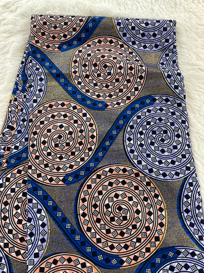African fabric/African prints/ Ankara fabric/ African Wax/ Burning bush African fabric/ African headwrap/Blue,Peach and Gold Fabric /MK514