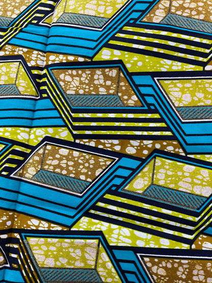 African Fabric/African Prints/ Ankara fabric/ African wax/Hollandais/ Blue andGold African fabric/MK191/Ankara Fabric By The Yard/Wax Fabr
