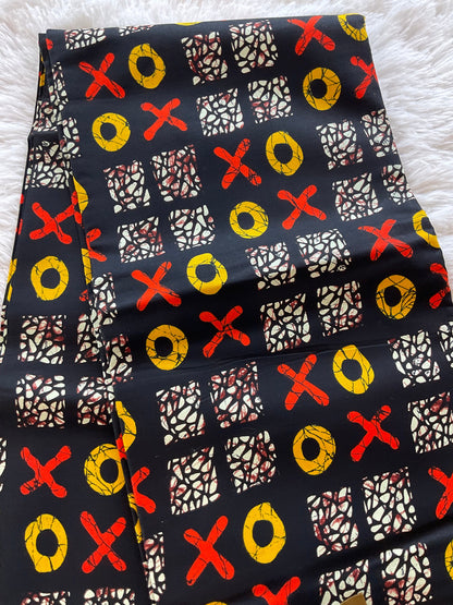 African Fabric/African Print/Ankara -Black Red Yellow Print/African Crafts/Fabrics/Gift For Her/By The Yard/Danshiki Fabric/MK602