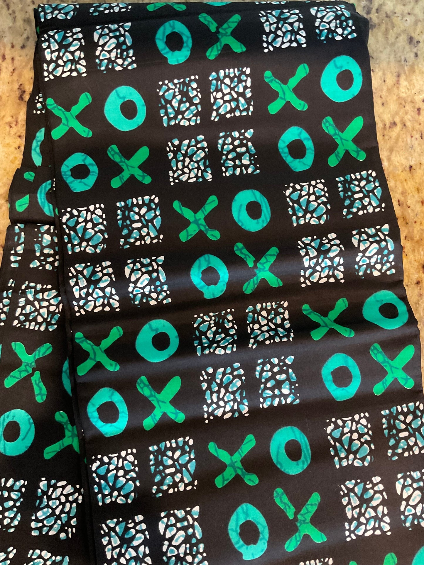African Fabric/Ankara Black Green Teal Square Print/African Clothing/African Clothing/African Mudcloth/African Headwrap/Fabric/Boho Fab/MK14