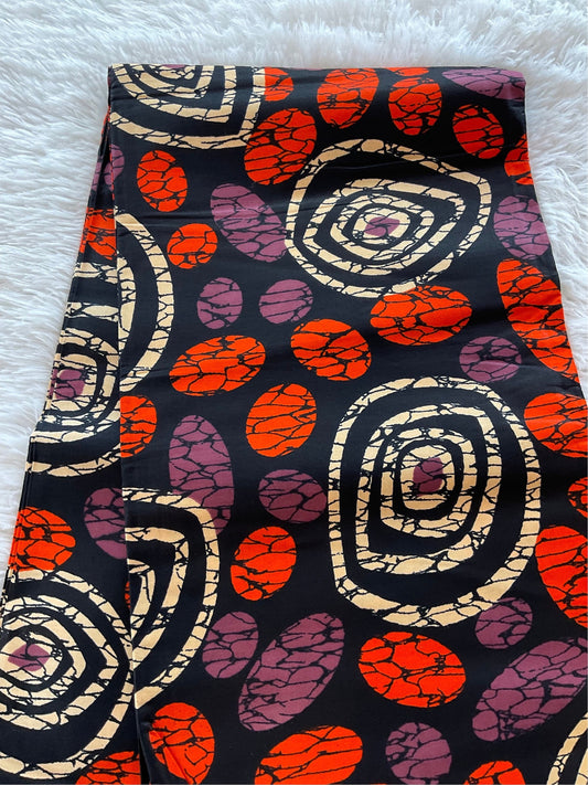 African Fabric/African prints/ Ankara fabric/ African fabric per yard/ African fabric for crafts/ African fabri/FG07/Black Oranges Cream Fab