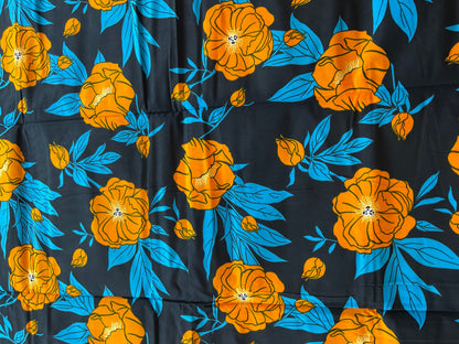 African Fabric/African prints/ Ankara fabric/ African wax/Black,Blue and orange African fabric/ Fabric per yard/ Fabric MK121