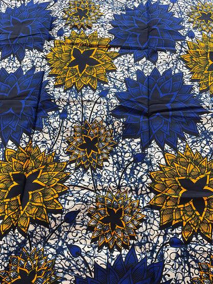 African Fabric/African prints/ Ankara fabric/ African wax/African fabric/ African fabric 6 yards/MK128/Blue and Yellow Fabric/Wax