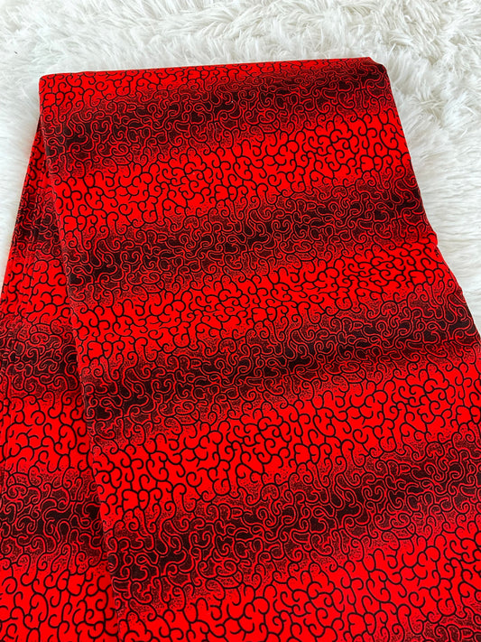 African Fabric/ African Print Fabric/African Wax Fabric/Ankara-Red and Black Fabric/Gift For Her/Fabric/DT0z