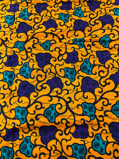 Ankara Fabric/African Fabric/Triba Print/Yellow Purple Turquoise Fabric/Headwrap Fabric/Wax Print Fabric/Tissu Ankara