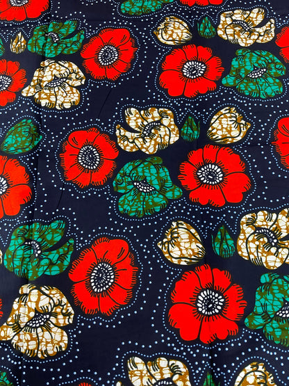 African Fabric/African prints/ Ankara fabric/ African fabric by the yard/ Wax prints/ Ankara-Black Green Orange /MK751