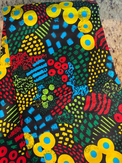 African Fabric/African prints/ Ankara fabric/ Wax print/ African fabric for decor/ African fabric for crafts/MK104/Black Yellow Blue Red Fab