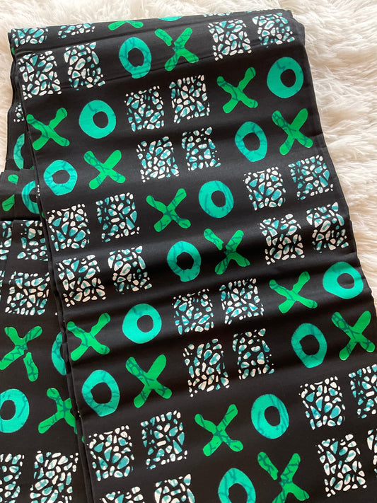 African Fabric/Ankara Black Green Teal Square Print/African Clothing/African Clothing/African Mudcloth/African Headwrap/Fabric/Boho Fab/MK14