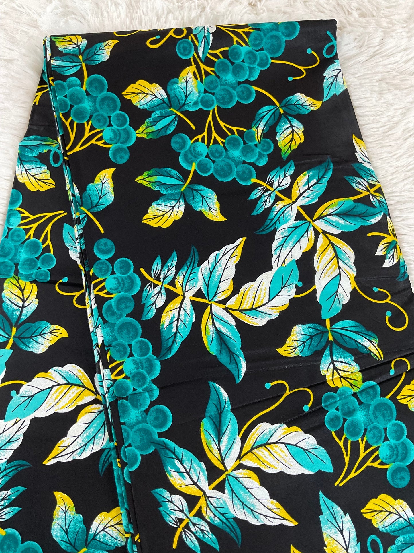 African Fabric/ African prints/Wax print/ African headwrap/ African fabric for craft/ African clothing/ MK156/Ankara-Black Teal Yellow Fabri