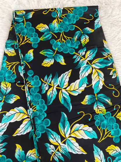 African Fabric/ African prints/Wax print/ African headwrap/ African fabric for craft/ African clothing/ MK156/Ankara-Black Teal Yellow Fabri
