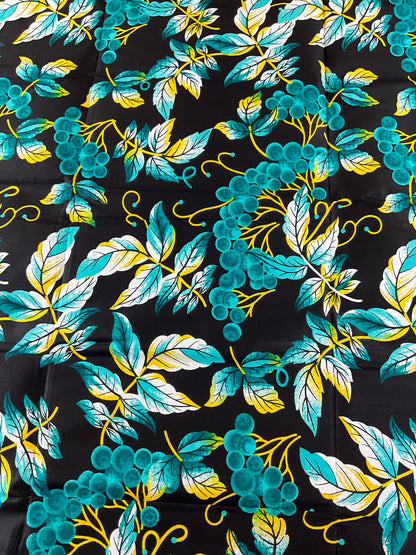 African Fabric/ African prints/Wax print/ African headwrap/ African fabric for craft/ African clothing/ MK156/Ankara-Black Teal Yellow Fabri