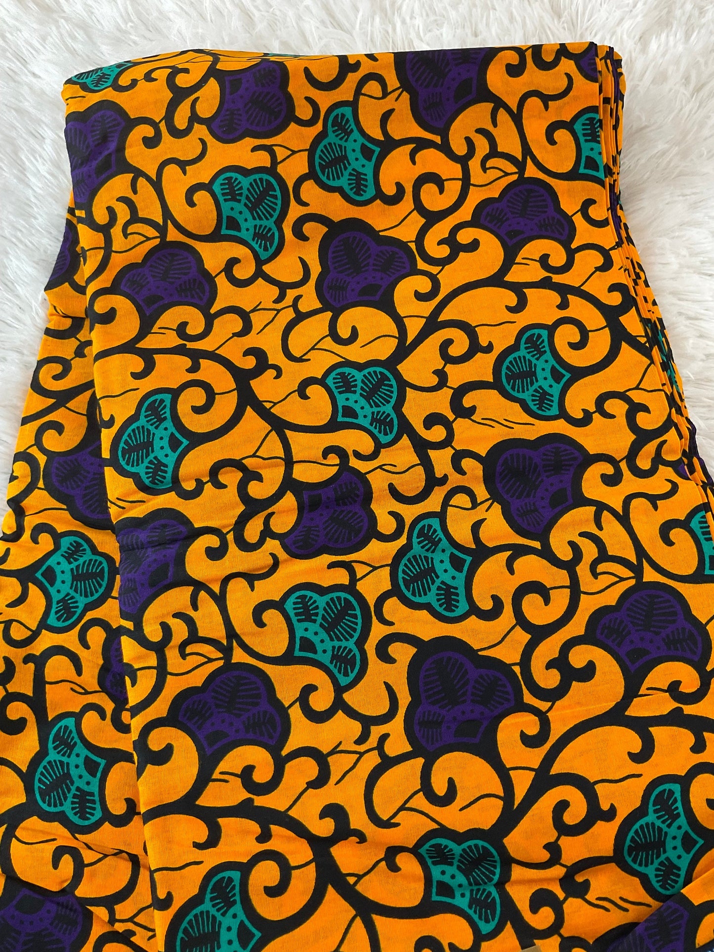 Ankara Fabric/African Fabric/Triba Print/Yellow Purple Turquoise Fabric/Headwrap Fabric/Wax Print Fabric/Tissu Ankara