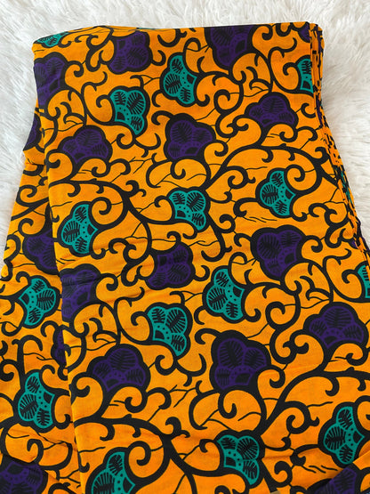 Ankara Fabric/African Fabric/Triba Print/Yellow Purple Turquoise Fabric/Headwrap Fabric/Wax Print Fabric/Tissu Ankara