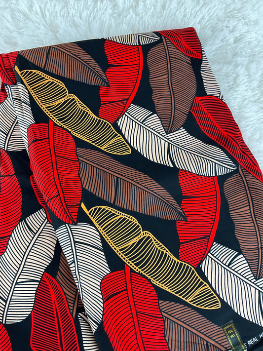 African Fabric/African Print Fabric/Ankara-black and orange floral des/ African fabric per yard/ African fabric for crafts/ African fab/CK32