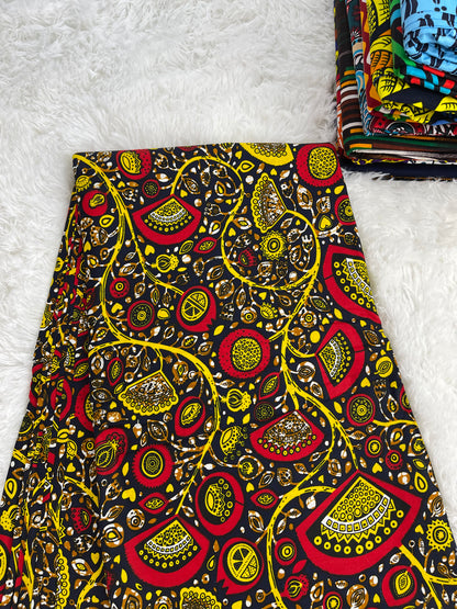 Gold Red African Print Fabric/Ankara Cotton 100%/KM9