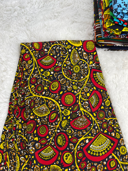 Gold Red African Print Fabric/Ankara Cotton 100%/KM9