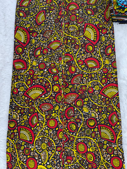 Gold Red African Print Fabric/Ankara Cotton 100%/KM9