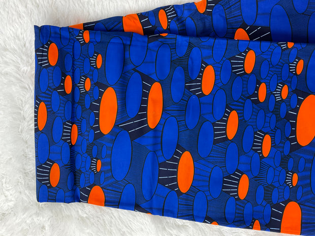 Ankara fabric/ African wax/African print fabric/KM27/Ankara Fabric/Blue and orange ankara fabric/African fabric by the yard