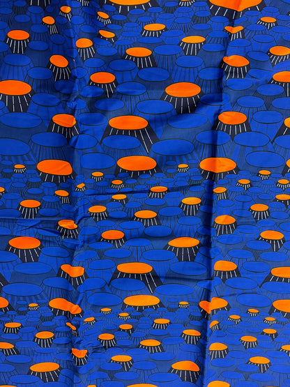 Ankara fabric/ African wax/African print fabric/KM27/Ankara Fabric/Blue and orange ankara fabric/African fabric by the yard