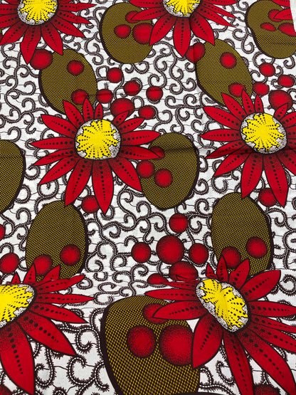 African fabric/African print fabric/Danshiki fabric/Ankara fabric/KM21/White and red ankara fabric